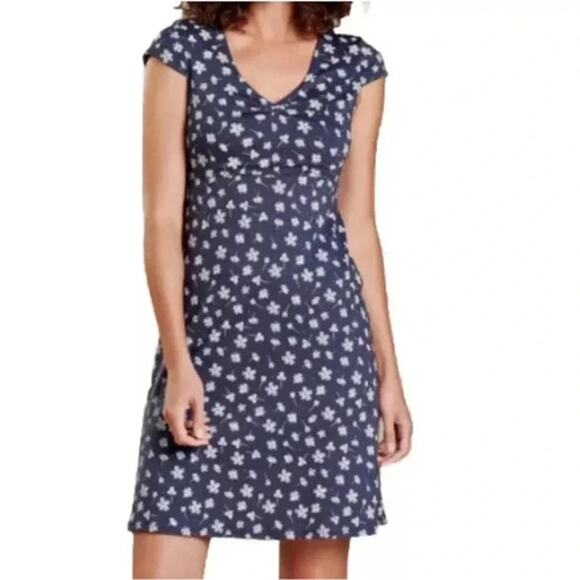 Toad&Co Floral Cap Sleeve A-Line Dress Sz Small Navy Blue Lyocell Organic Cotton - Picture 1 of 8